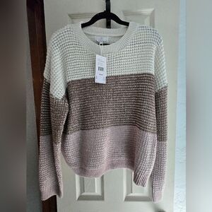 Dry Goods Colorblock Crew Sweater in Cream, Brown & Blush